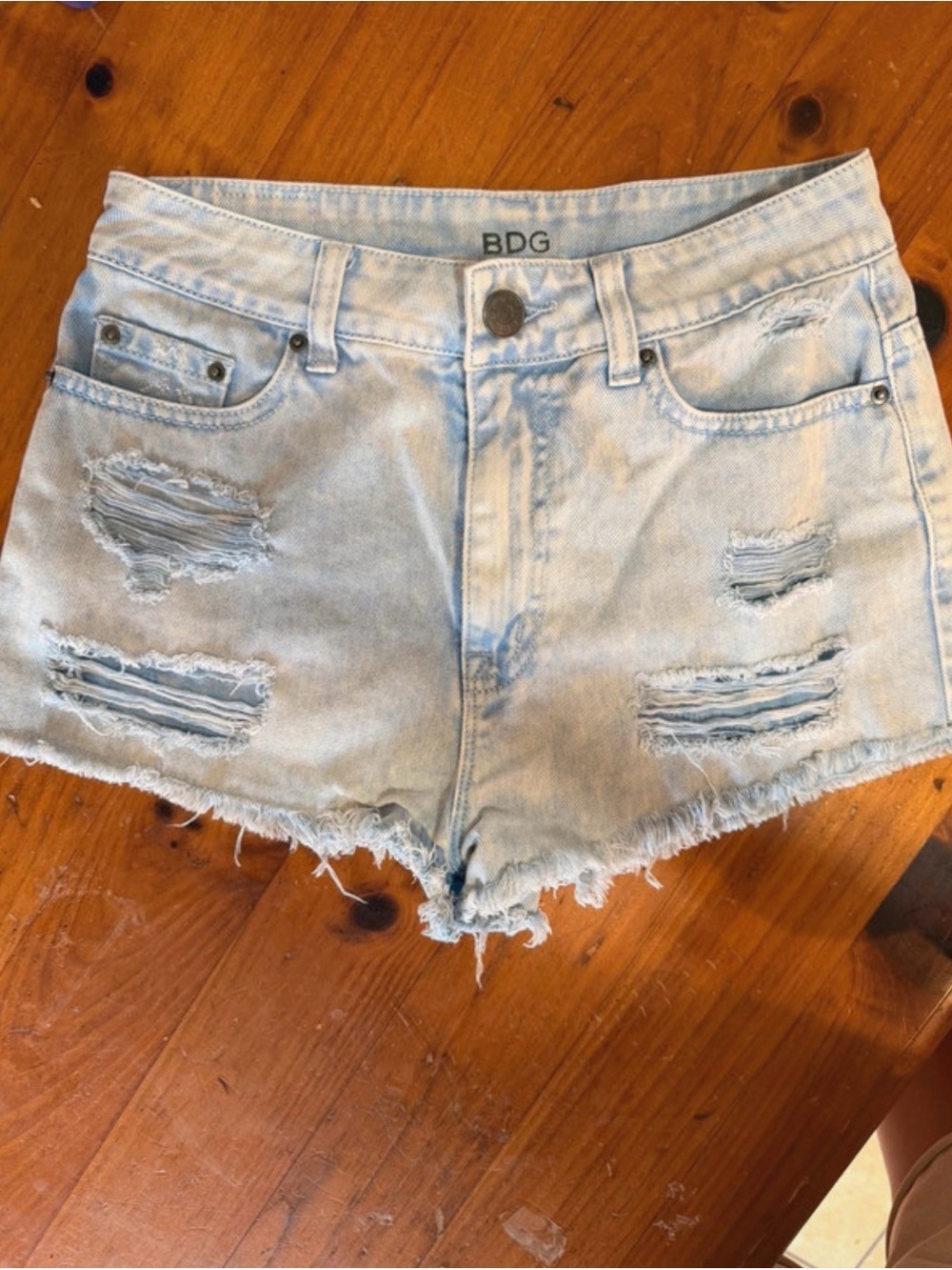 BDG Light Blue Distressed Denim Cutoff Shorts